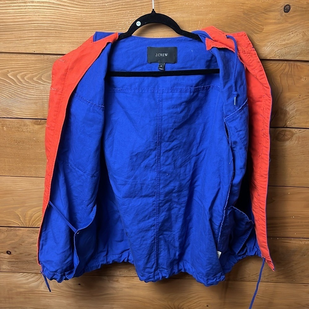 J. Crew Anorak Utility Jacket Blu Orange Hooded Drawstring Cargo Pockets M Sport - Picture 10 of 10